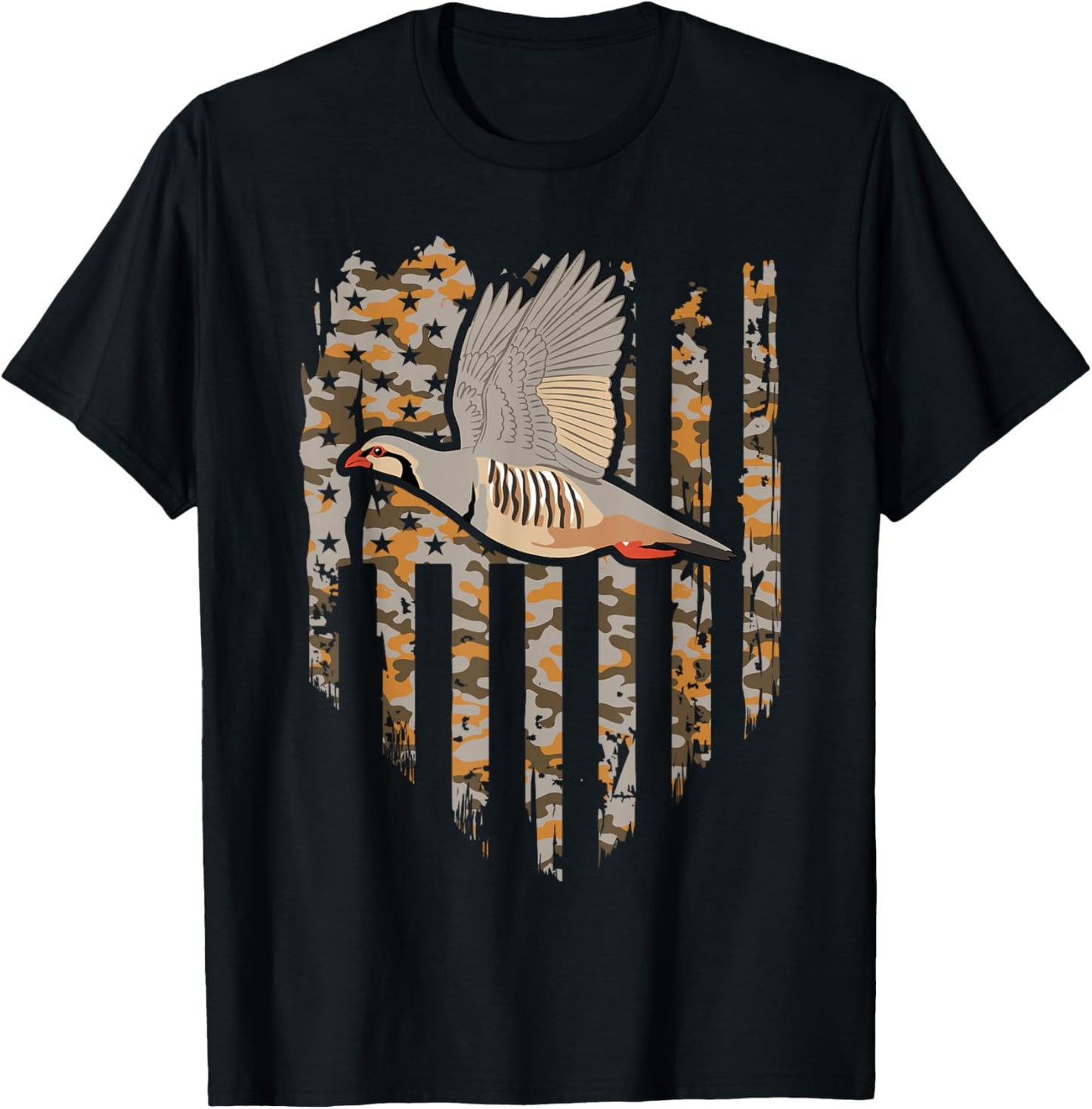 Chukar Bird Hunting American Flag Camo T-Shirt - T-Shirt | Black
