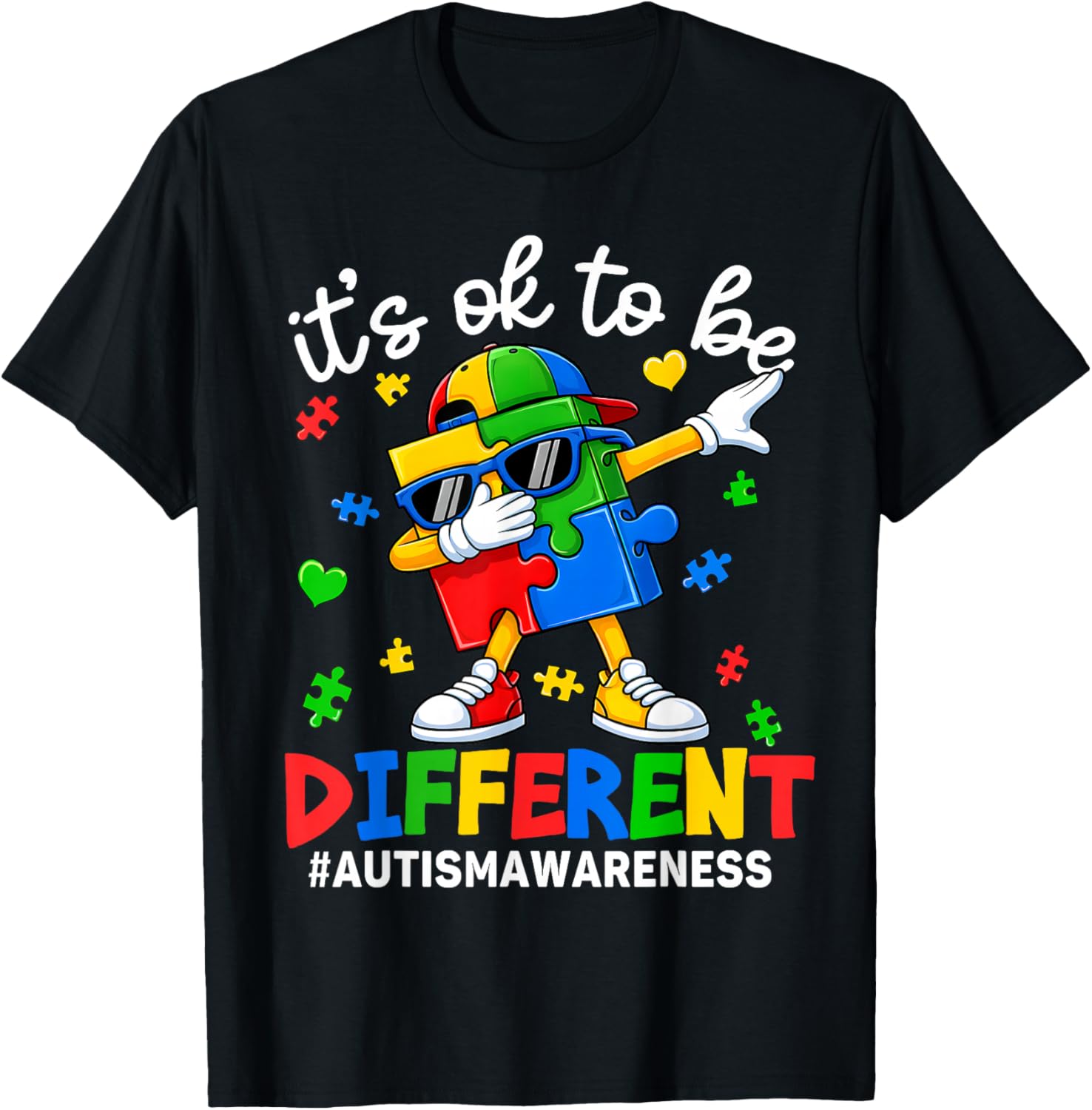 It's OK to Be Different Dabbing Puzzle Autism Awareness Kids T-Shirt - T-Shirt | Black