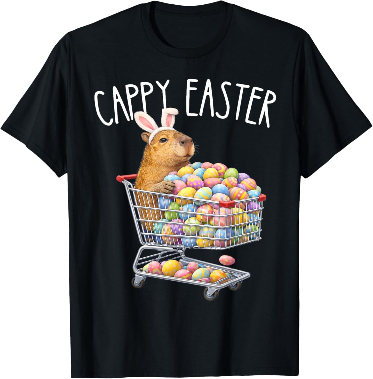 Funny Cappy Easter Capybara Easter Bunny Men Women Kids T-Shirt - T-Shirt | Black