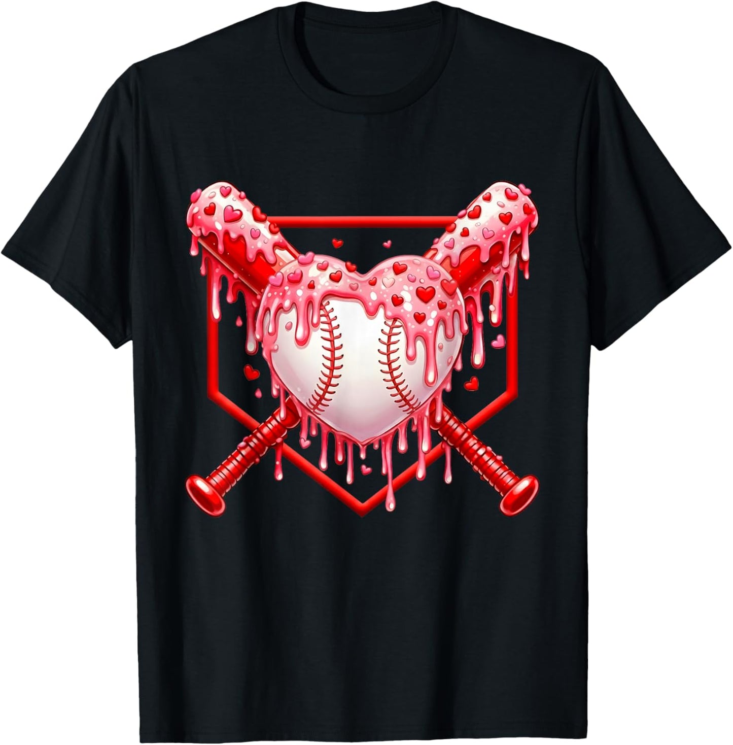 Valentines Day Baseball Boys Ice Cream Drip Heart Youth Kids T-Shirt - T-Shirt | Black