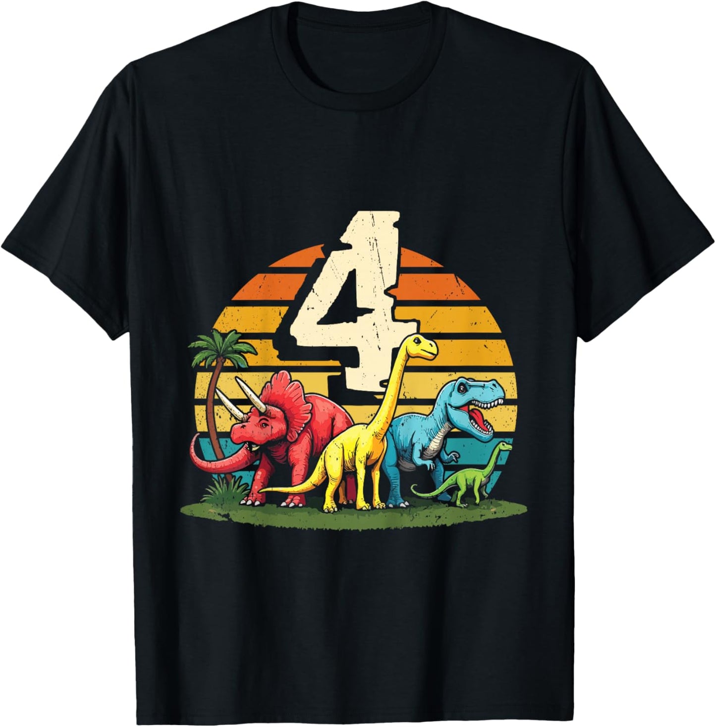 4th Birthday TRex Dinosaur 4 Year Old Boy Girl T-Shirt - T-Shirt | Black