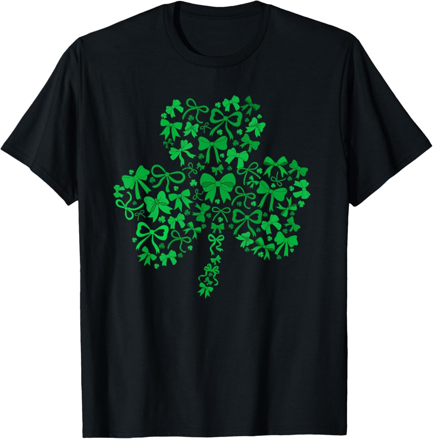 Coquette Bow St Patricks Day Lucky Shamrock Saint Pattys Day T-Shirt - T-Shirt | Black