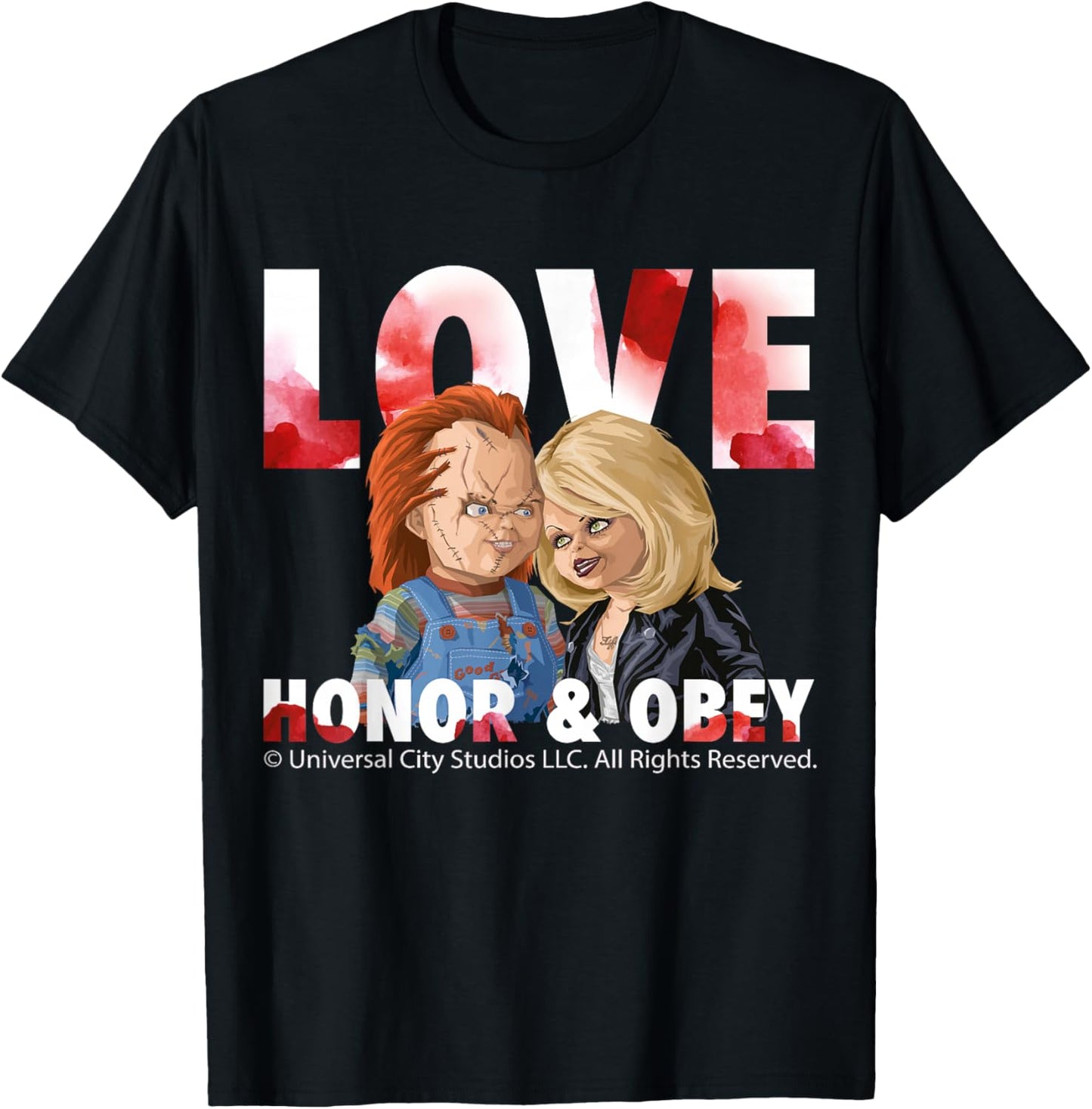 Love Honor and Obey Horror Couple Chucky Tiffany T-Shirt - T-Shirt | Black