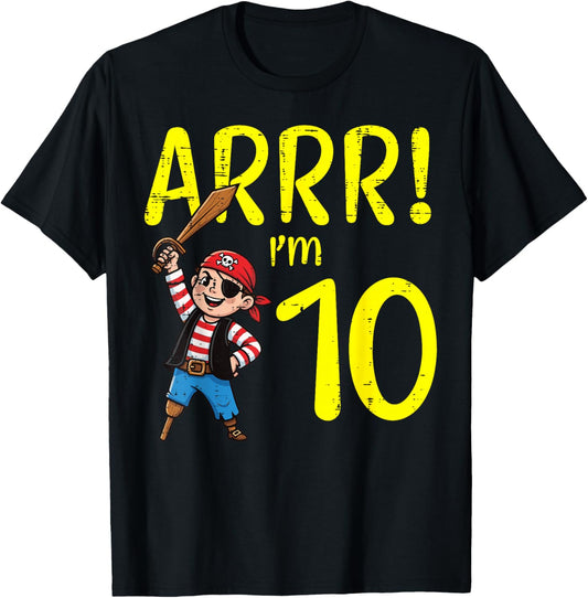 10th Birthday Pirate Arrr Im 10 Bday Party Boys Kids Youth T-Shirt - T-Shirt | Black