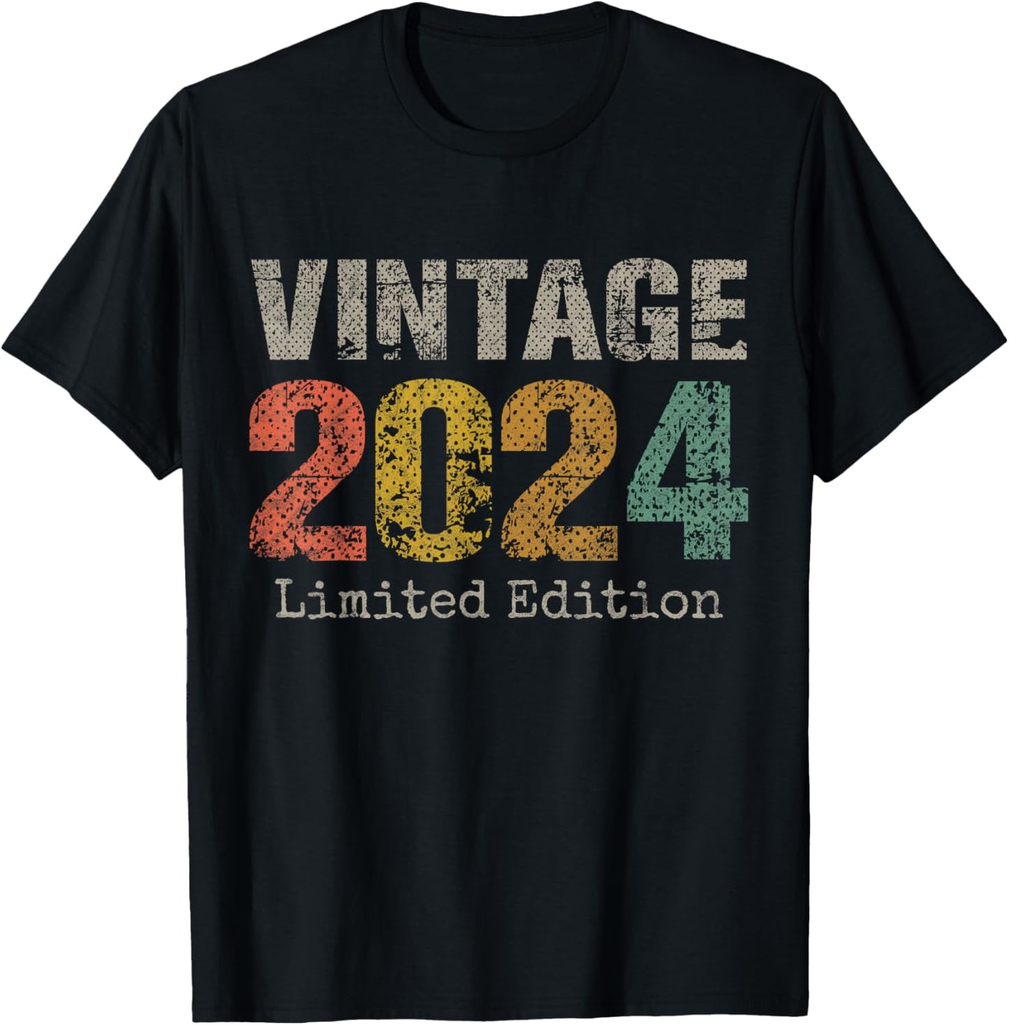 Vintage 2024 Text 2nd Birthday Gift Boy Girl 2 Year Old T-Shirt - T-Shirt | Black