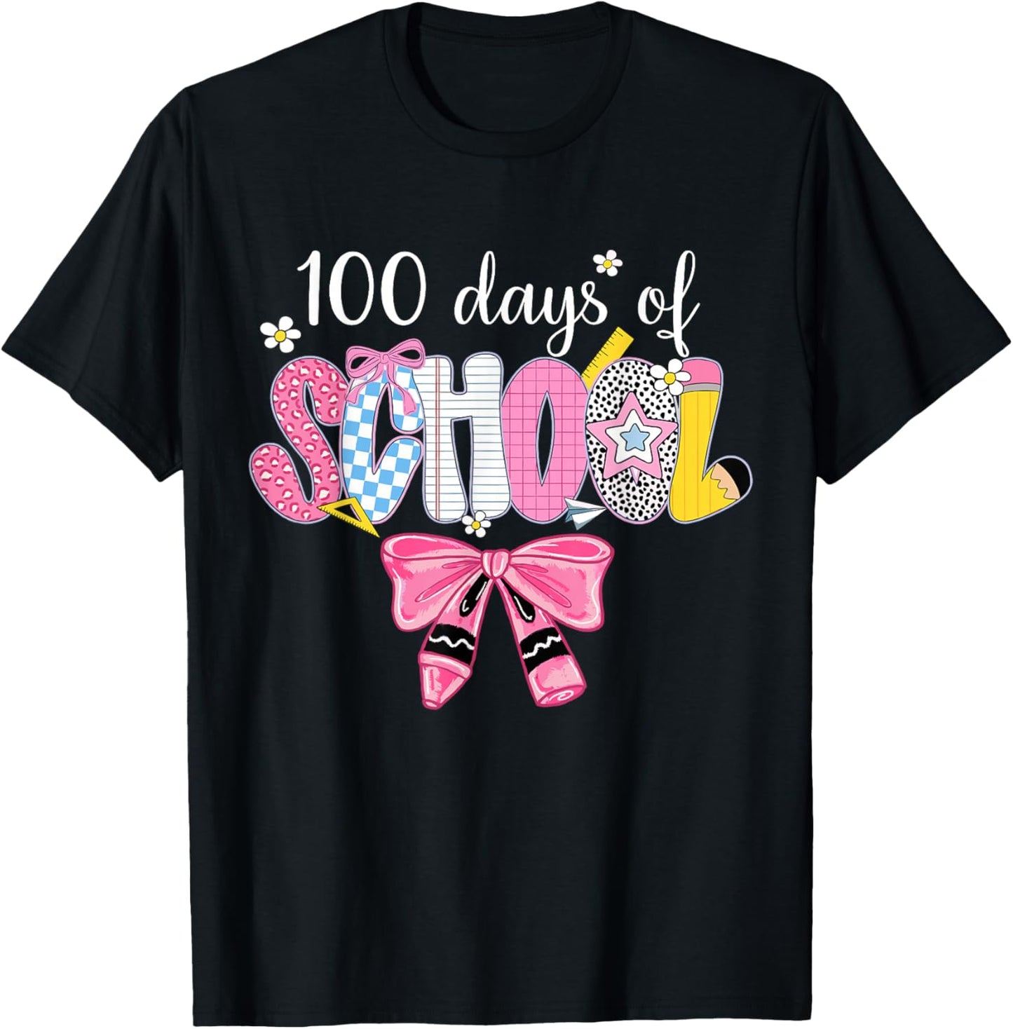 100 Days of School Girls Coquette Bow 100th Day of School T-Shirt - T-Shirt | Black