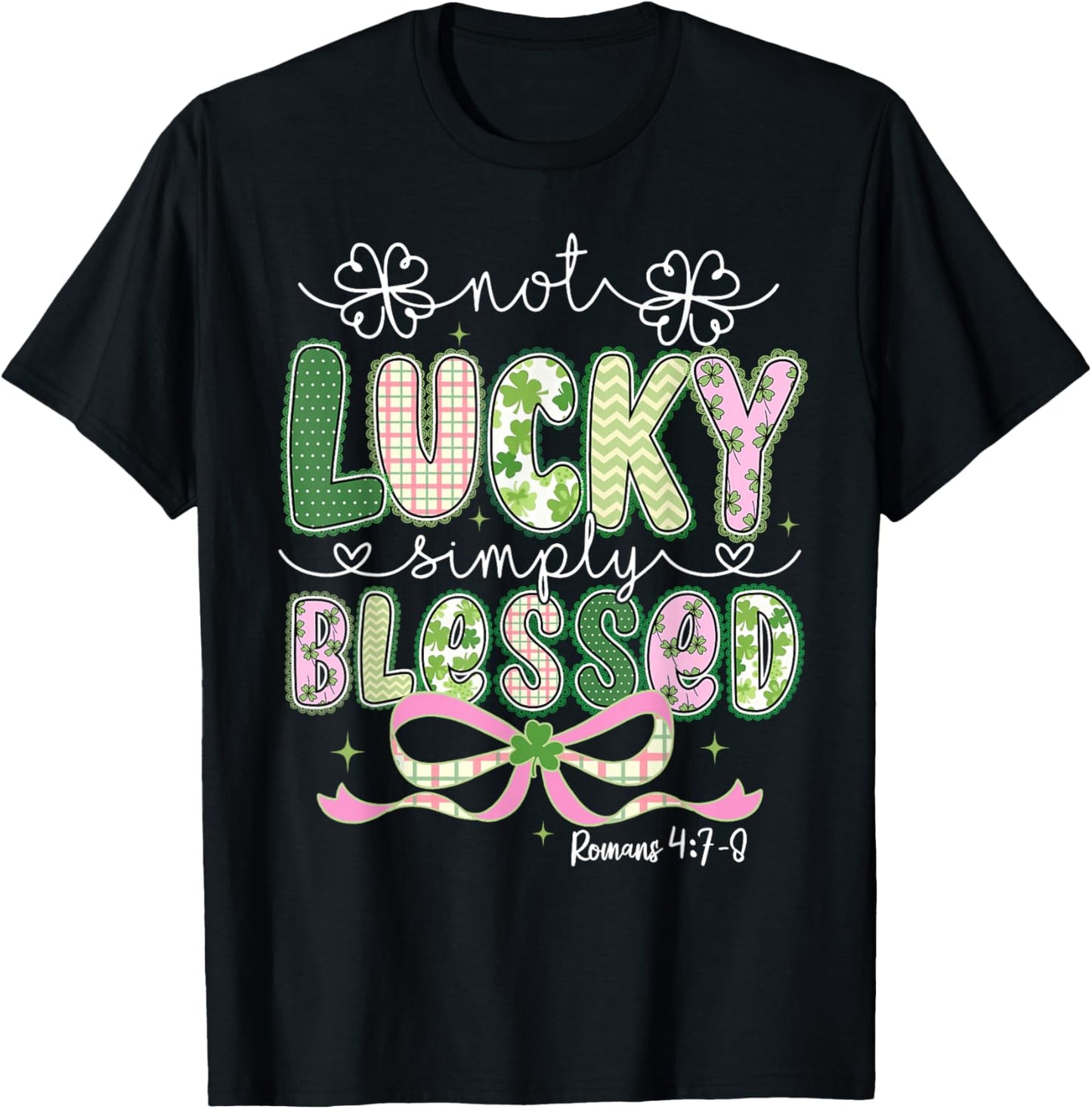 Coquette Bow St.Patrick's Day Not Lucky Simply Blessed Irish T-Shirt - T-Shirt | Black