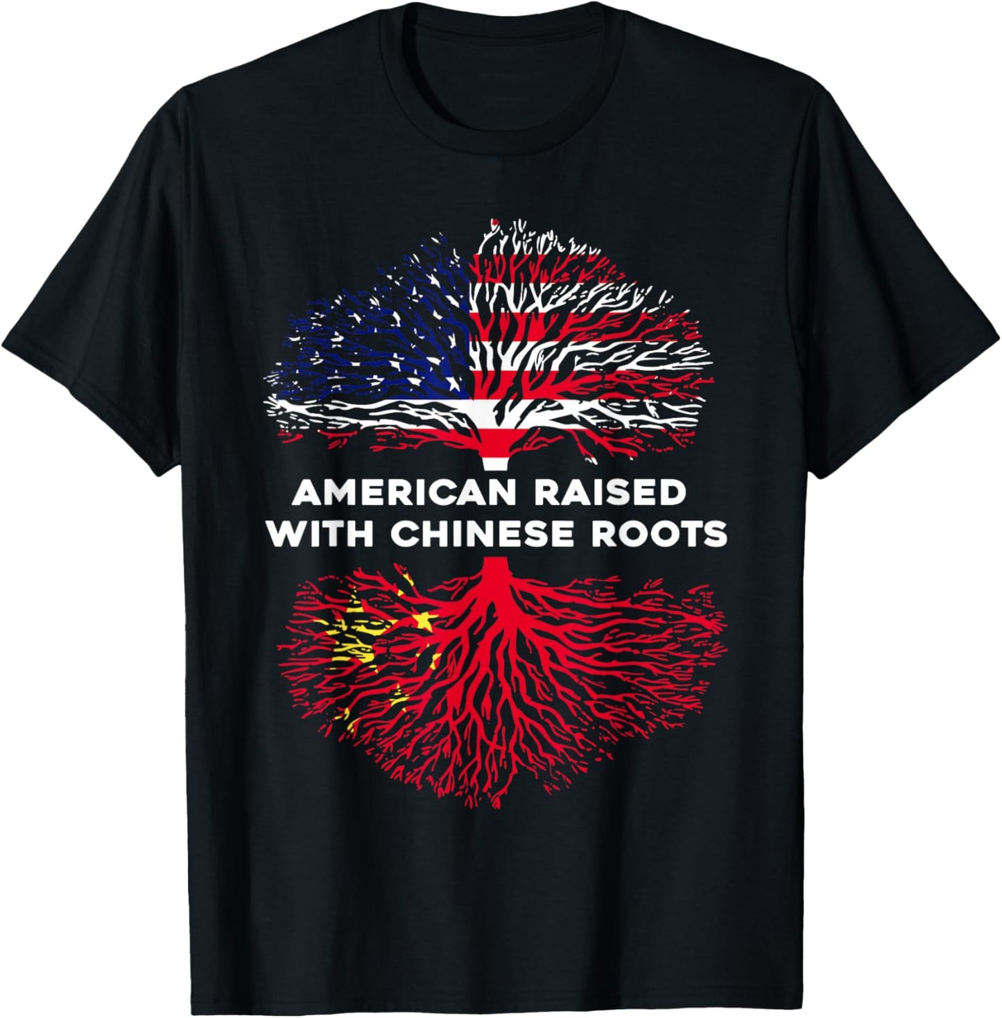 Chinese American Raised from China Flag & Stars Origin Pride T-Shirt - T-Shirt | Black