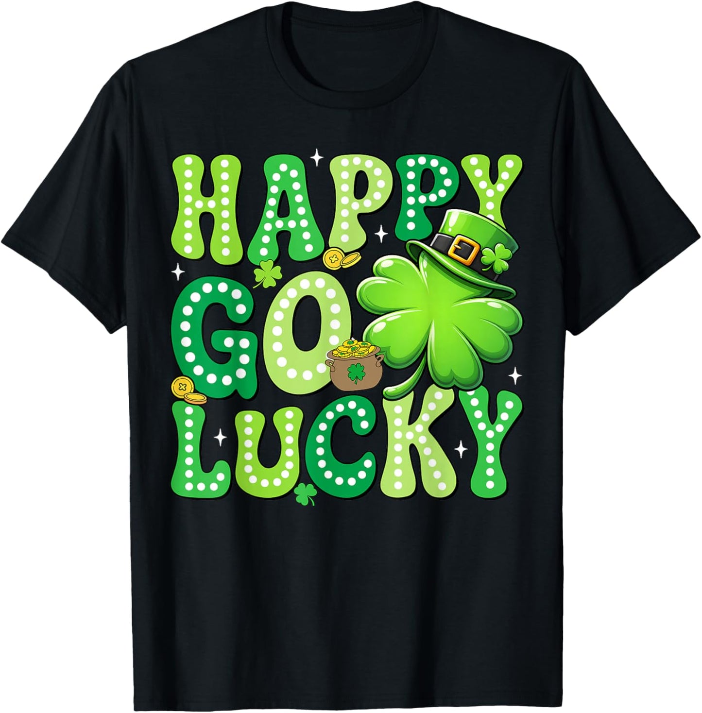 Groovy St Patrick's Day Happy Go Lucky Shamrock Men Women T-Shirt - T-Shirt | Black