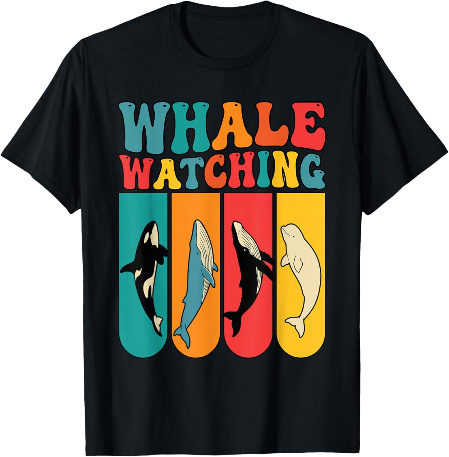 Retro 70s Colorful Whale Watching Species T-Shirt - T-Shirt | Black