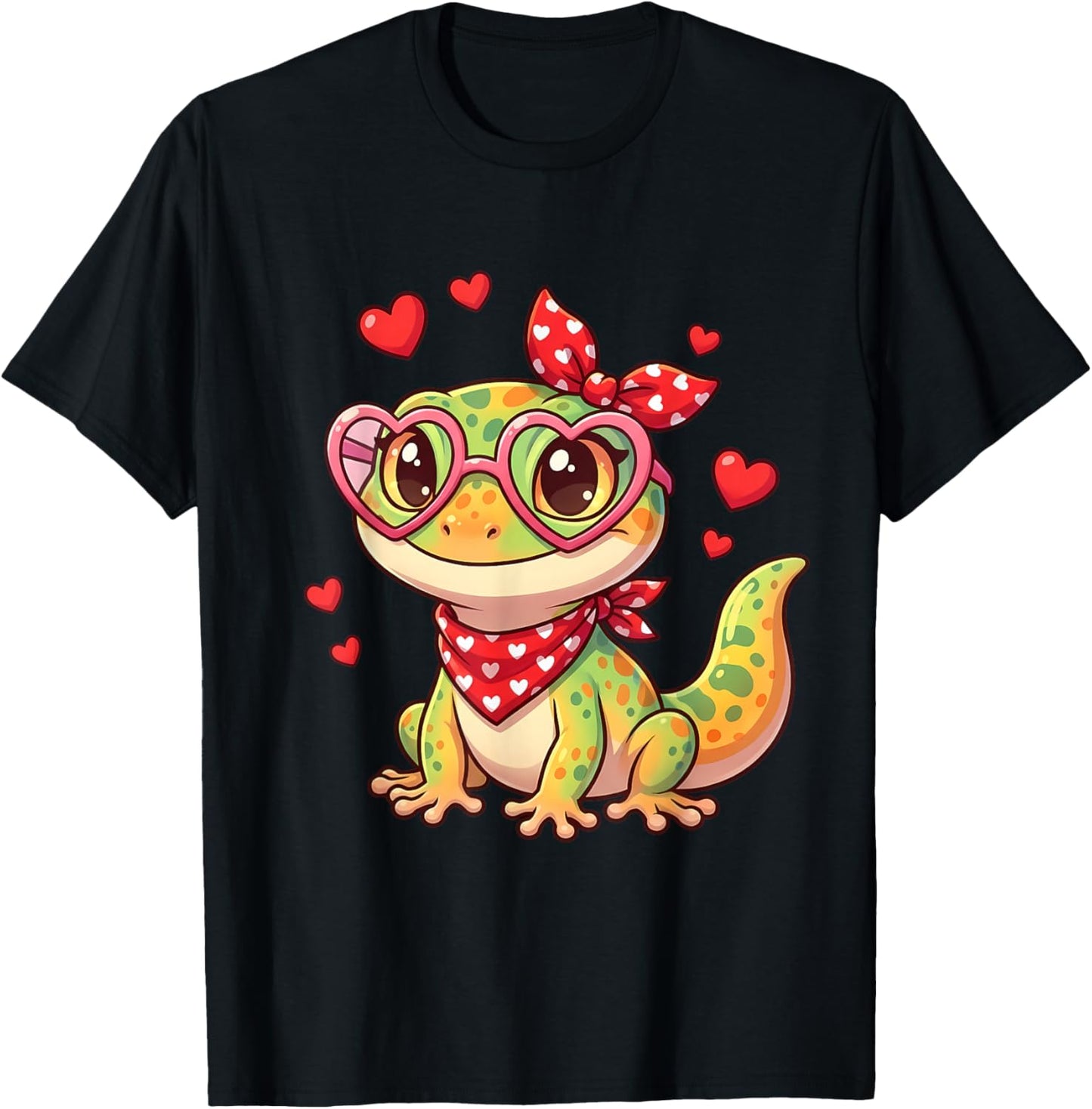 Cute Little Gecko Hearts for Gecko Lovers and Couples T-Shirt - T-Shirt | Black
