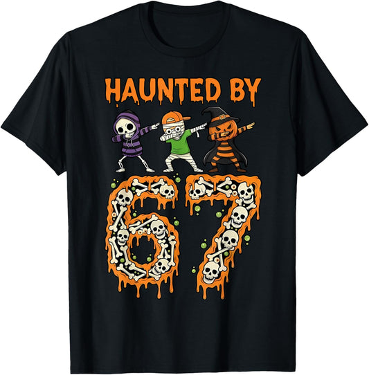 Haunted by 6-7 Halloween Skeleton Dabbing Meme Men Women T-Shirt - T-Shirt | Black