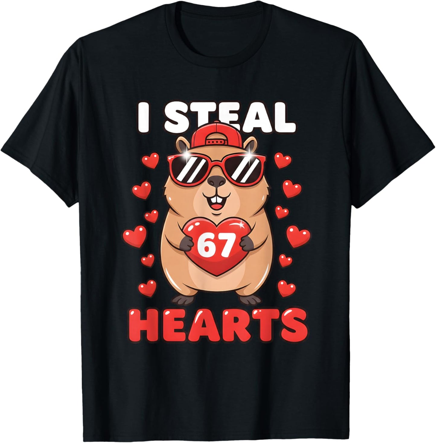 I Steal Hearts Capybara Cute Kawaii Happy Valentine Heart 67 T-Shirt - T-Shirt | Black