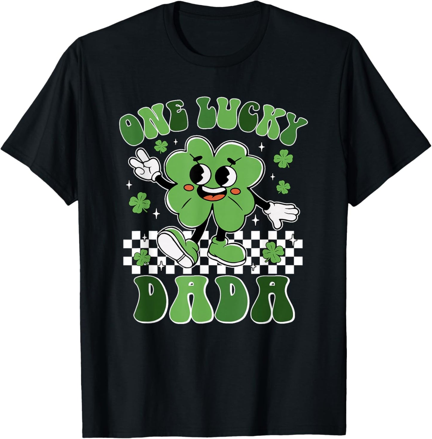 St Patricks Day Family Matching Groovy One Lucky Dada T-Shirt - T-Shirt | Black