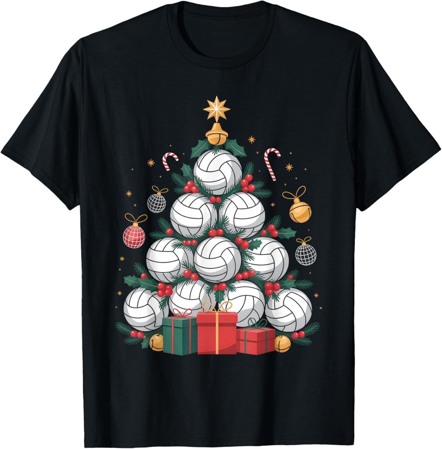 Volleyball Christmas Tree T-Shirt - T-Shirt | Black