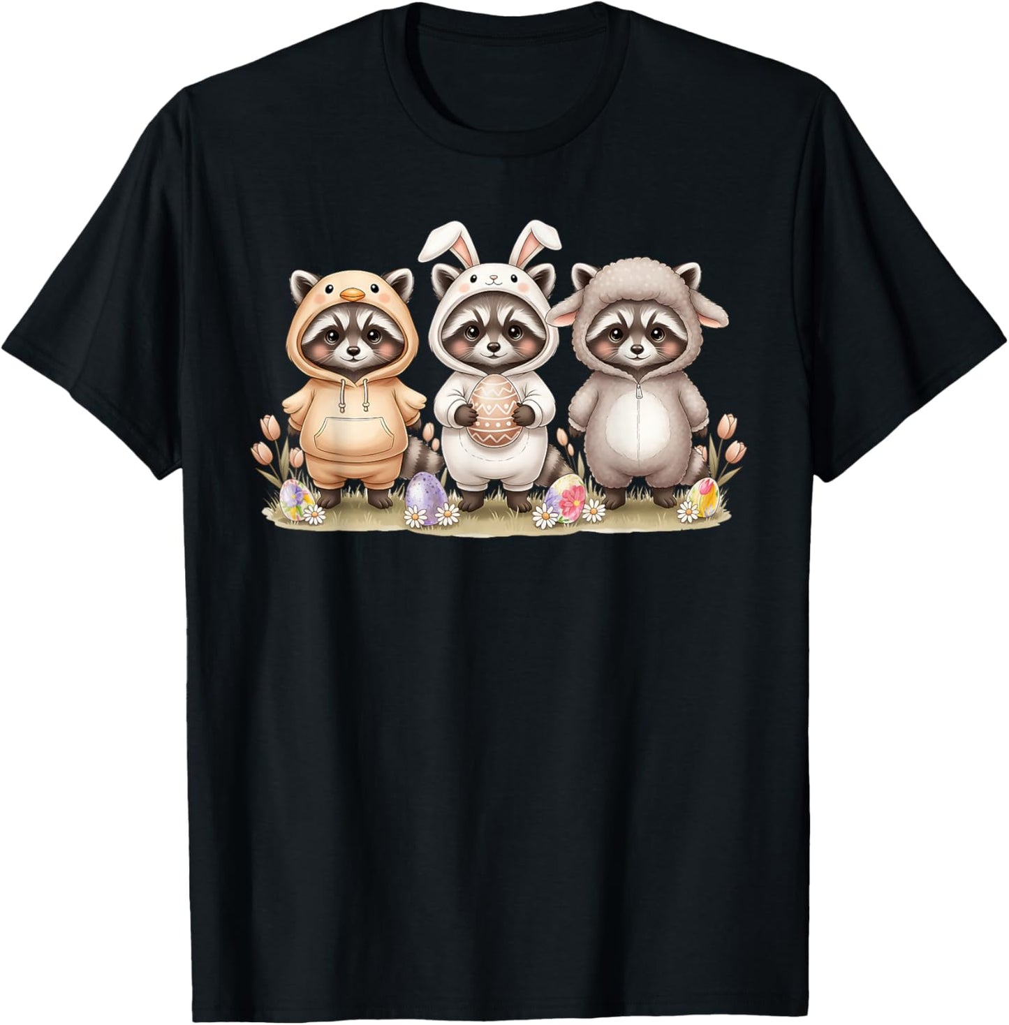 Cute Raccoon Easter and Raccoon Easter Bunny Happy Easter T-Shirt - T-Shirt | Black