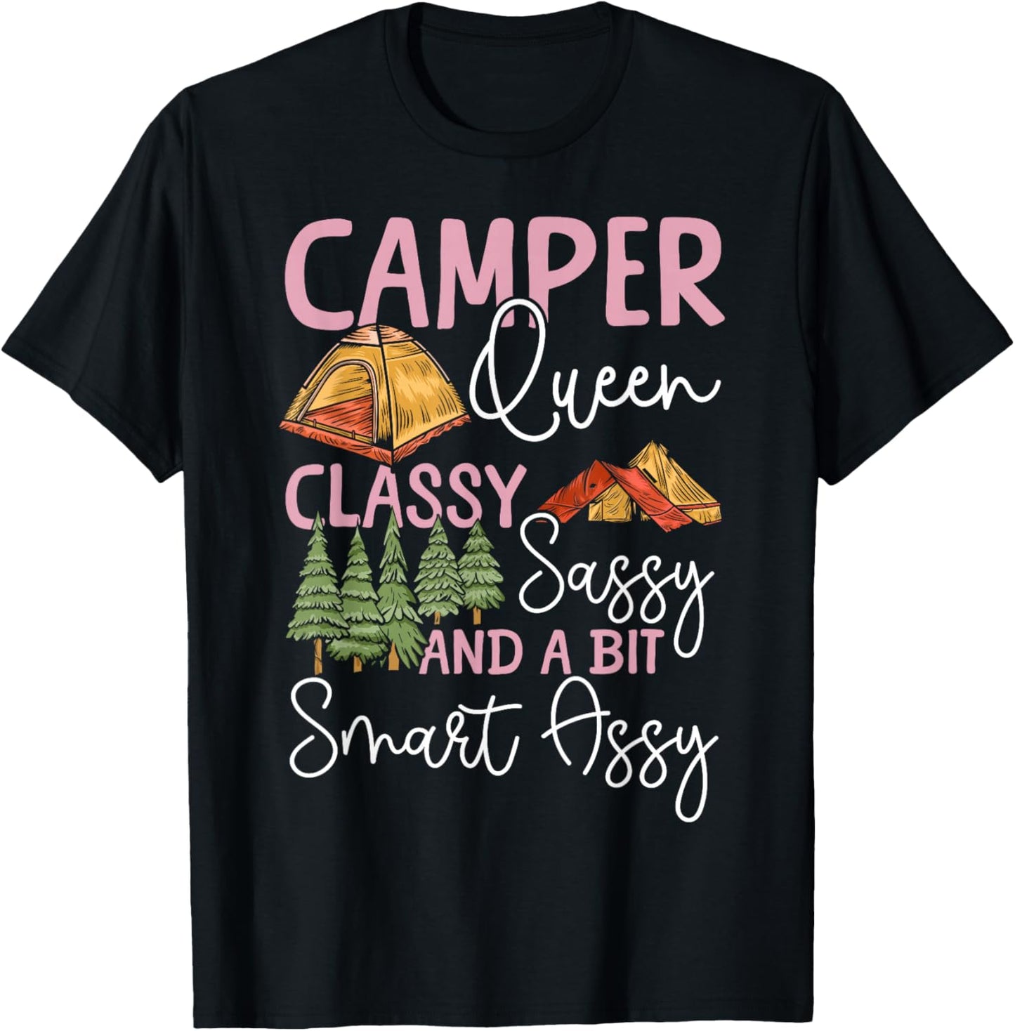 Tent Camping Girl Retro Vintage Camper Queen Classy Sassy T-Shirt - T-Shirt | Black