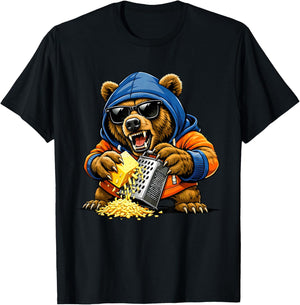 Funny Bear Grating Cheese Graphic Women Kids T-Shirt - T-Shirt | Black