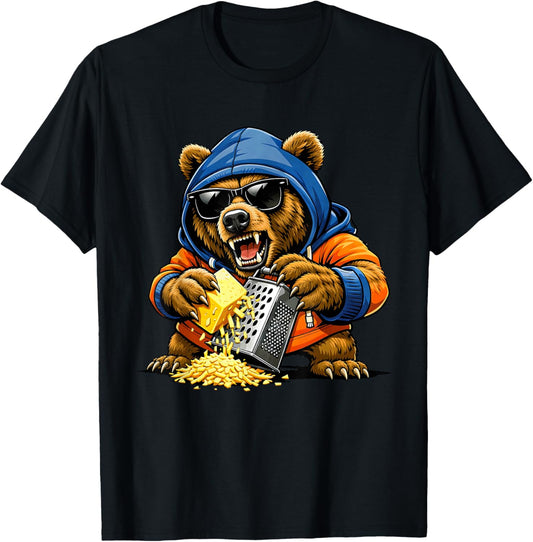 Funny Bear Grating Cheese Graphic Women Kids T-Shirt - T-Shirt | Black