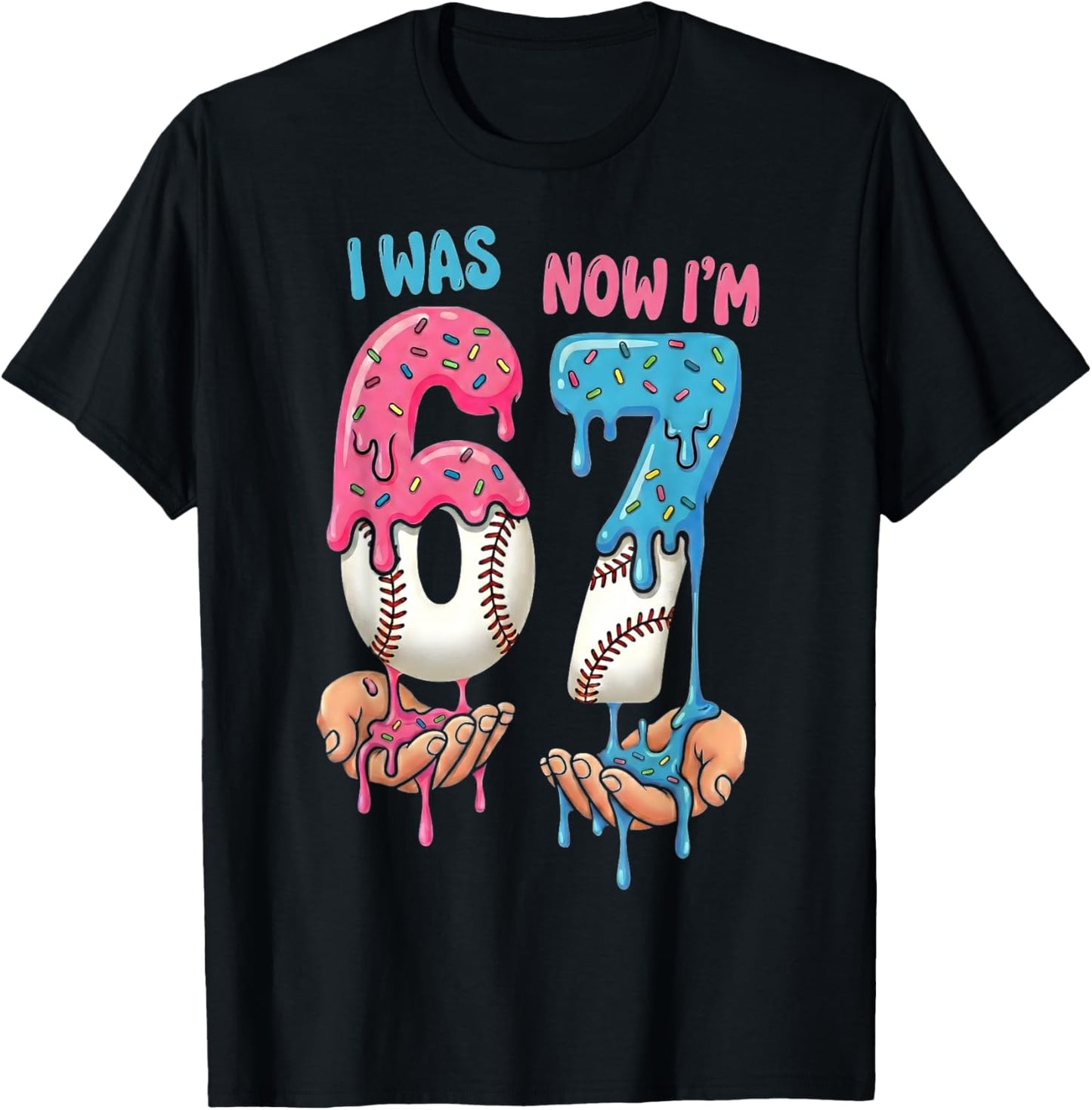 Baseball Ice Cream I was 6 Now I'm 7 Funny 67 Birthday Boy T-Shirt - T-Shirt | Black