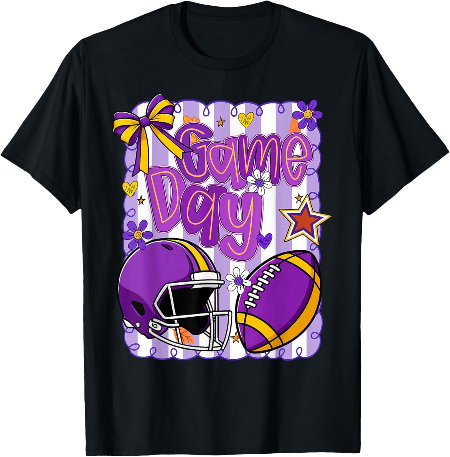 Purple Gold Cheerleader Game Day Football Cheer Mom Sister T-Shirt - T-Shirt | Black