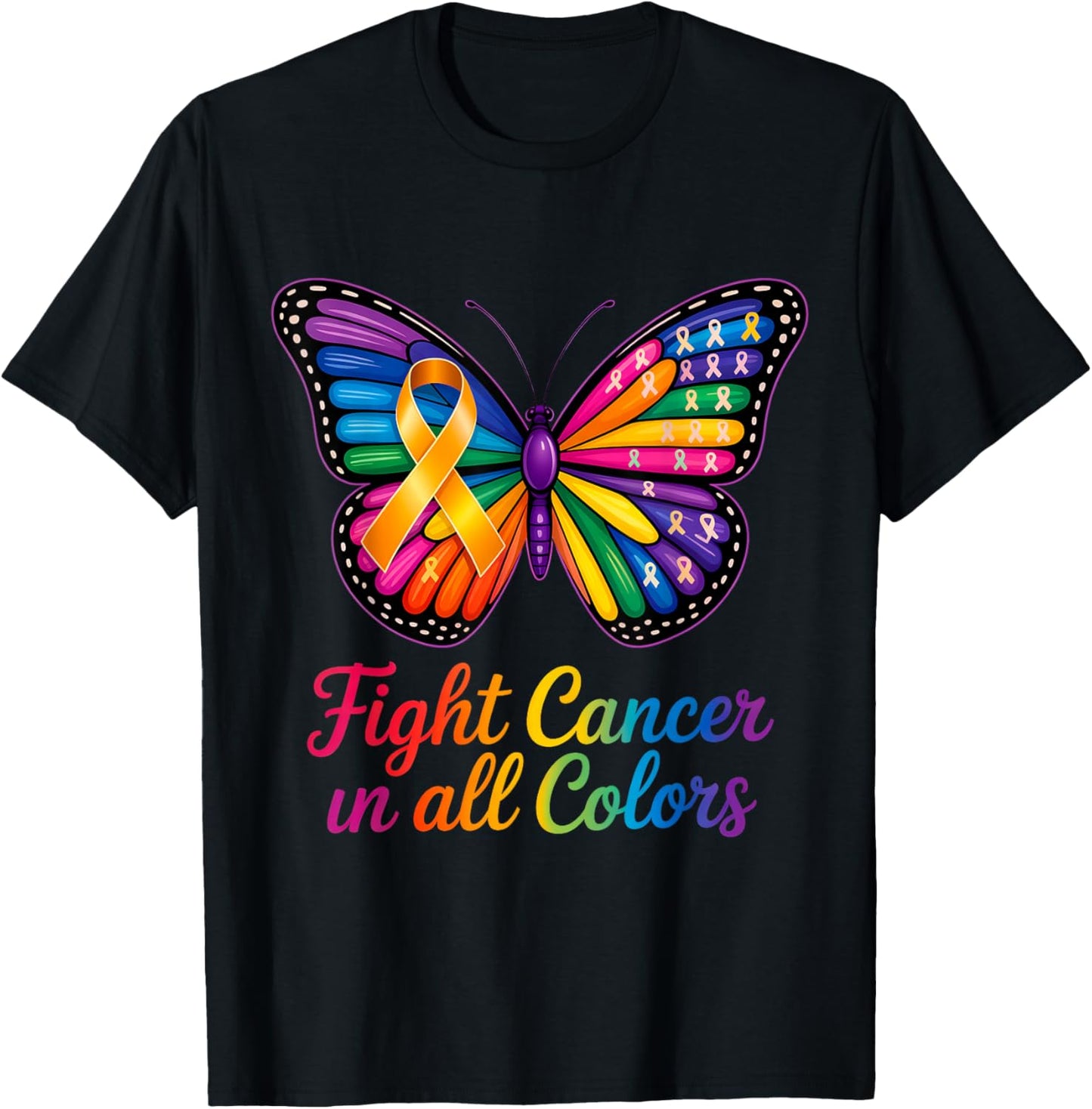 Fight Cancer in All and Every Color Ribbon T-Shirt - T-Shirt | Black