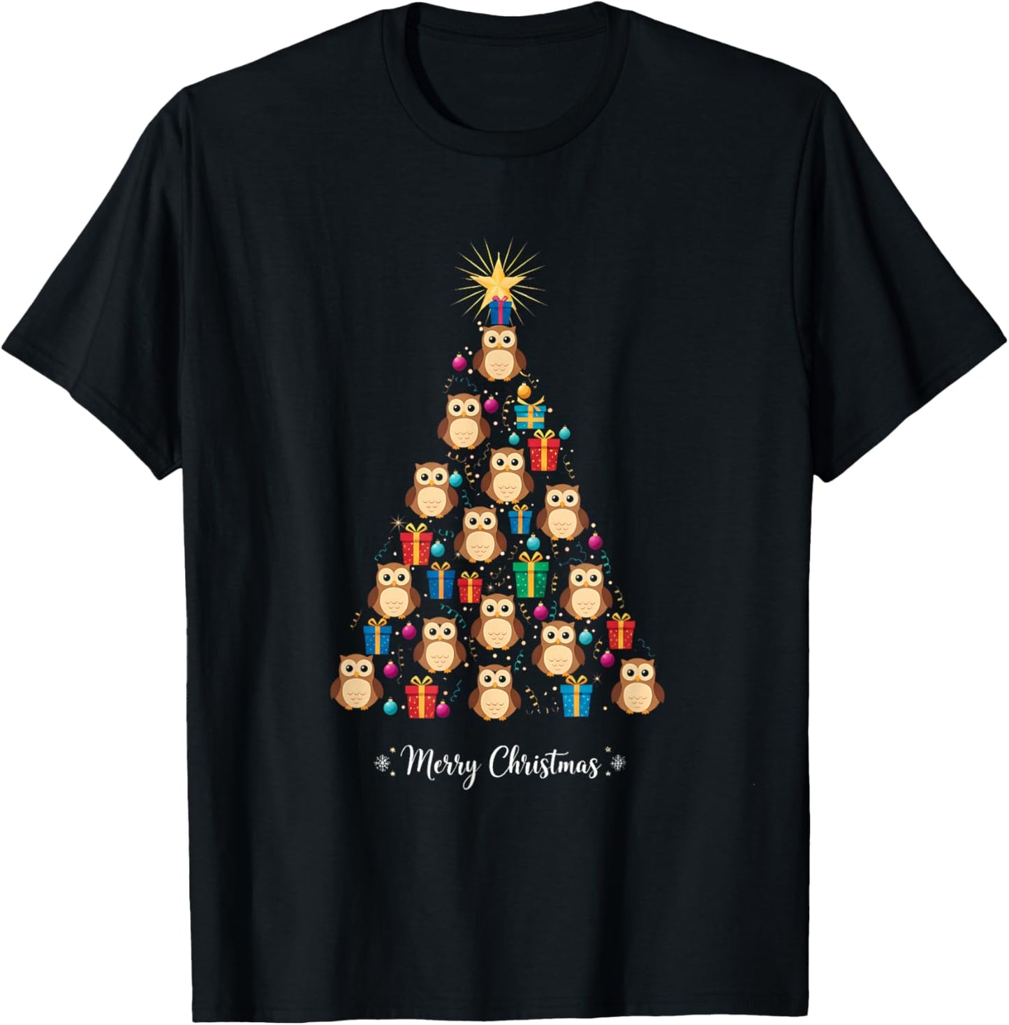 Owl Christmas Tree Xmas Day & Women T-Shirt - T-Shirt | Black