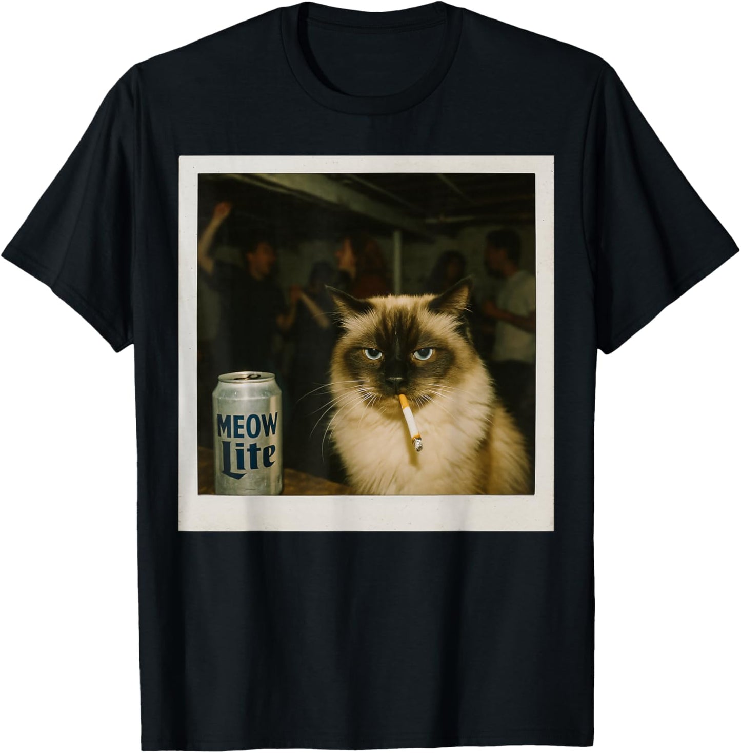 Meow Lite Party Cat - Stupid Brainrot Humor Aesthetic T-Shirt - T-Shirt | Black