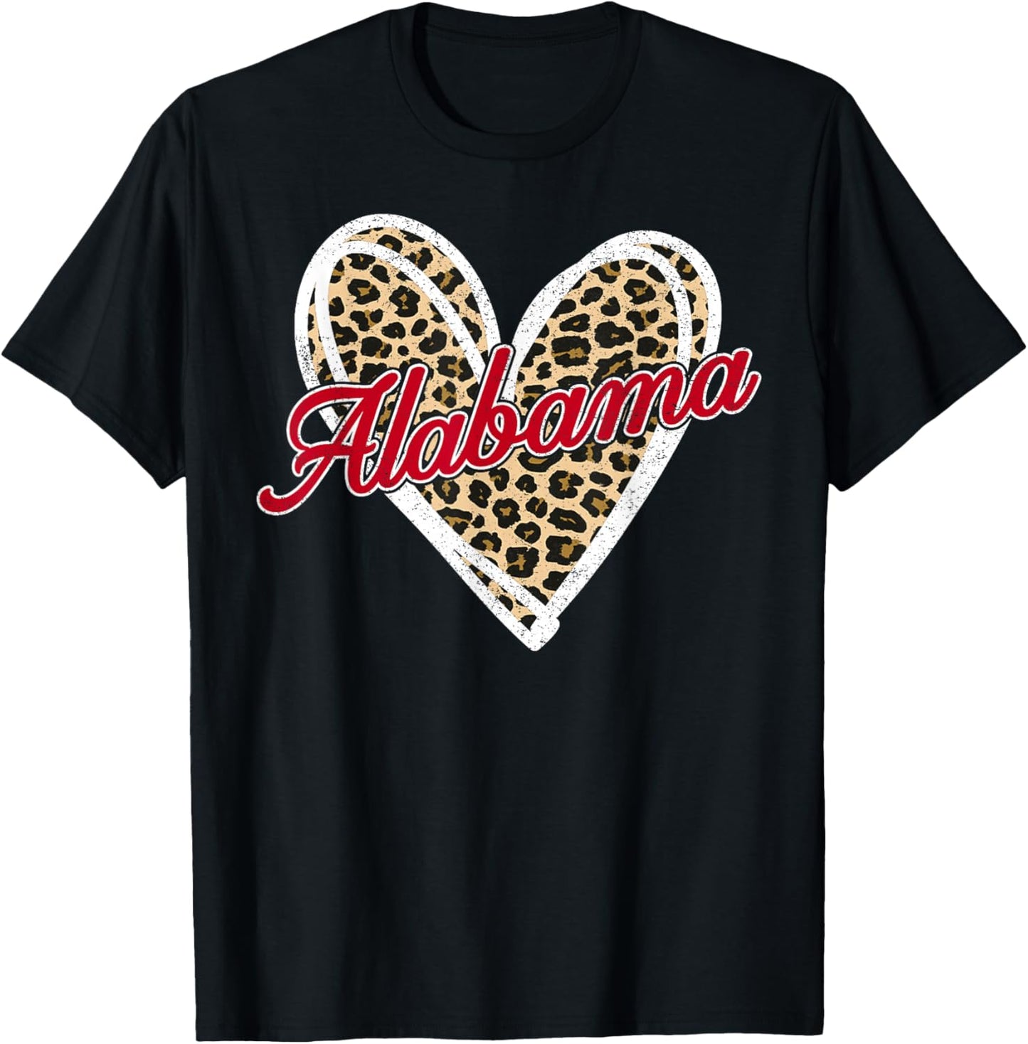 Alabama AL Vintage Leopard Heart Red Design Men Women Kid T-Shirt - T-Shirt | Black
