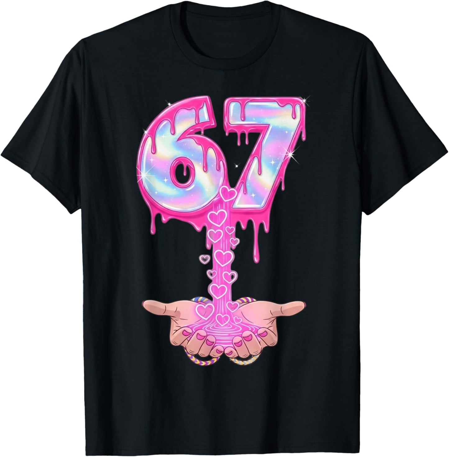 Valentine's Day 67 Hearts Six Seven Meme Love Cute T-Shirt - T-Shirt | Black