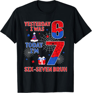 I was 6 Now I'm 7 7th Spider Theme Birthday Boy 7 Year Old T-Shirt - T-Shirt | Black