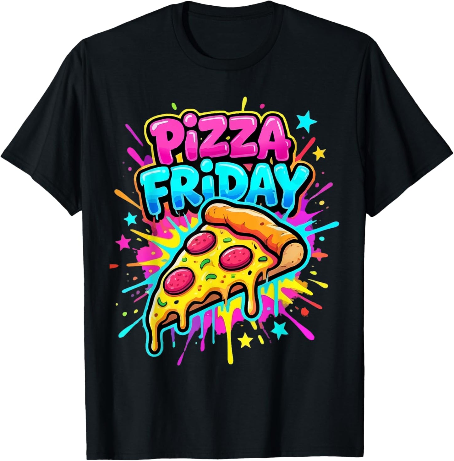Pizza Friday Colorful Graffiti Style Men Women Kids T-Shirt - T-Shirt | Black