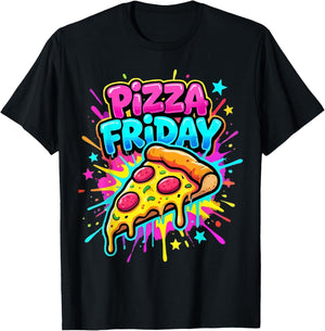 Pizza Friday Colorful Graffiti Style Men Women Kids T-Shirt - T-Shirt | Black
