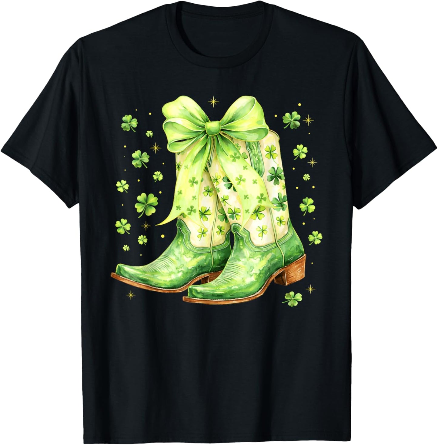 St Patricks Day Cowgirl Cowboy Boots Coquette Bow Women Girl T-Shirt - T-Shirt | Black