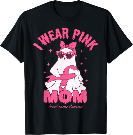 I Wear Pink for My Mom Boo Ghost Breast Cancer Awareness T-Shirt - T-Shirt | Black