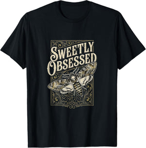 Gothic Death's Head Moth Sweetly Obsessed Dark Academia T-Shirt - T-Shirt | Black