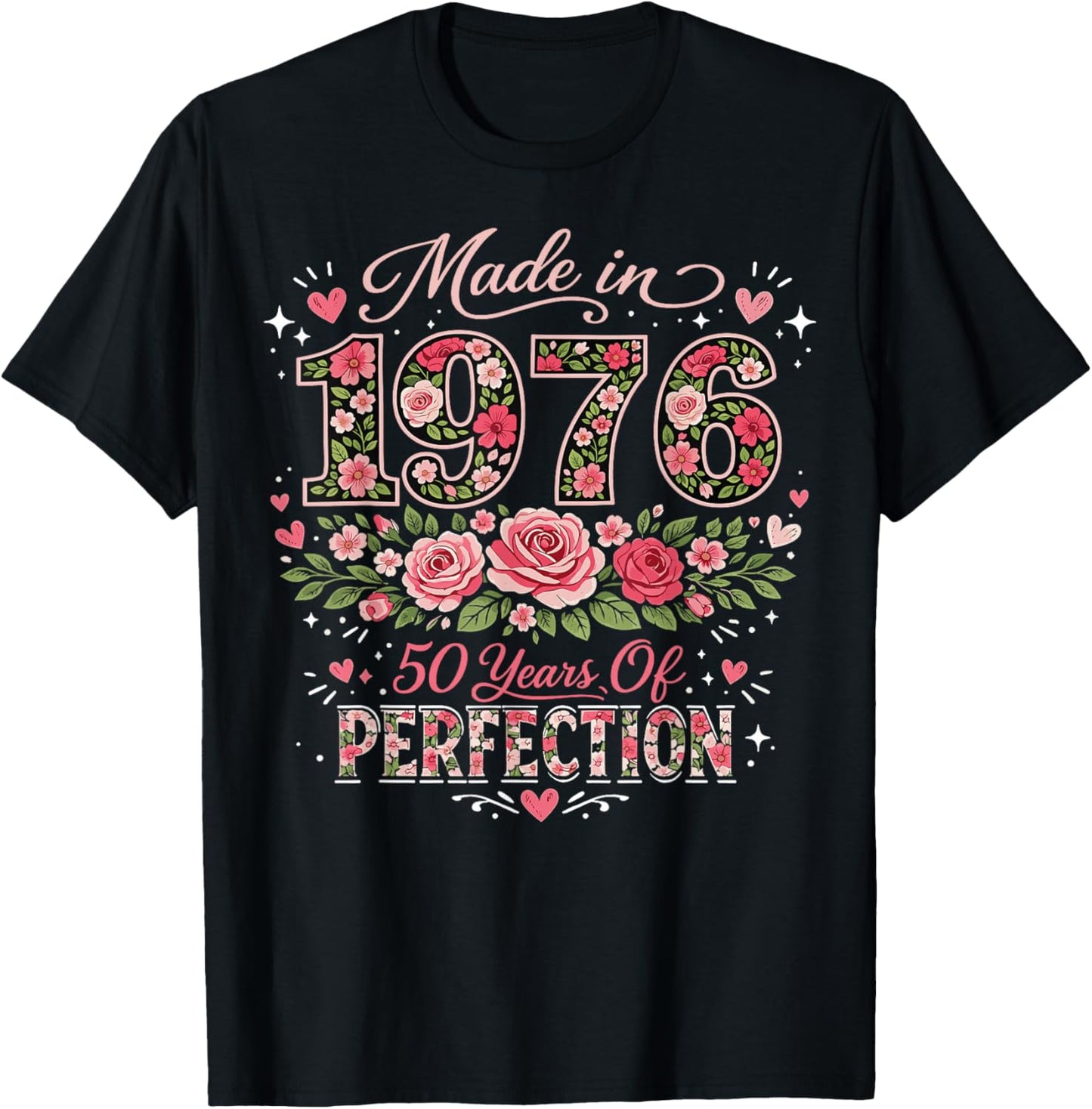 50 Year Old Made 1976 Floral 50th Birthday Women T-Shirt - T-Shirt | Black