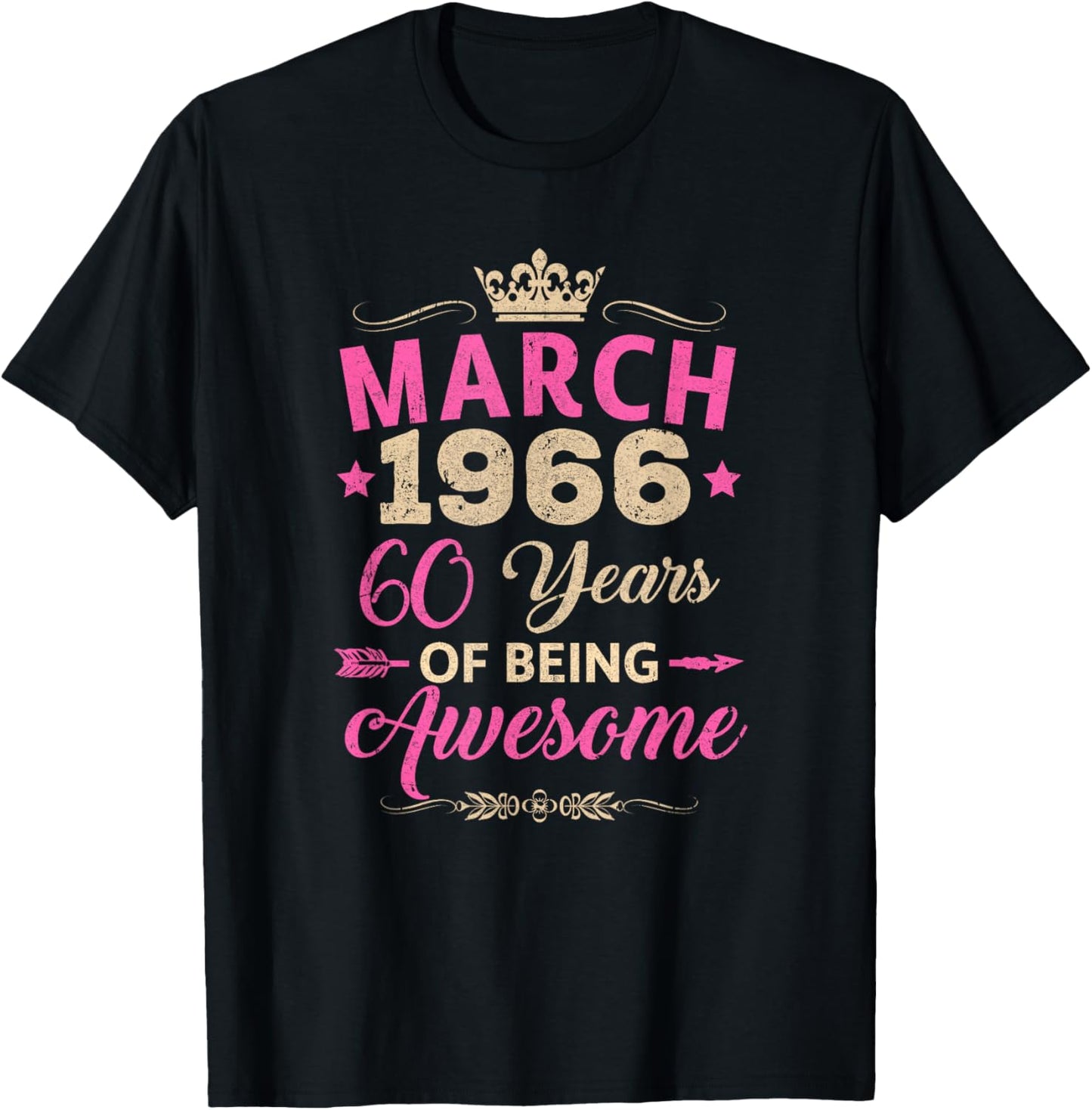 March 1966 60 Years of Being Awesome Retro 60Th Birthday T-Shirt - T-Shirt | Black