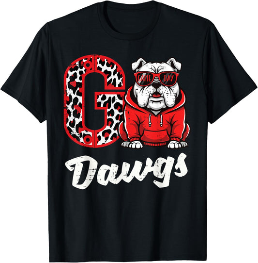 Bulldog Go Dawgs Men Women Kids Boys Youth Girls Teen T-Shirt - T-Shirt | Black