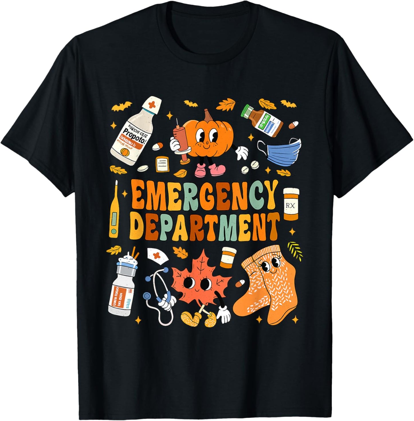 Emergency Department Fall Leaves Emergency Nurse Thankgiving T-Shirt - T-Shirt | Black