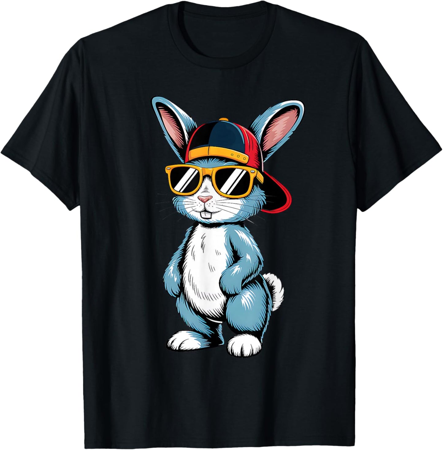 Bunny Face with Sunglasses Cap Easter Day for Boys Men Kids T-Shirt - T-Shirt | Black
