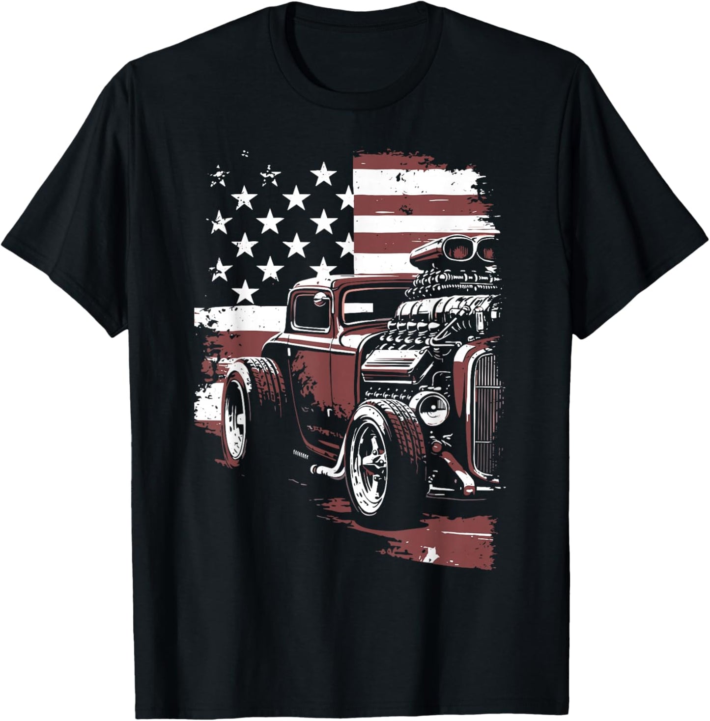 Patriotic Muscle Car Hot Rod USA Flag T-Shirt - T-Shirt | Black
