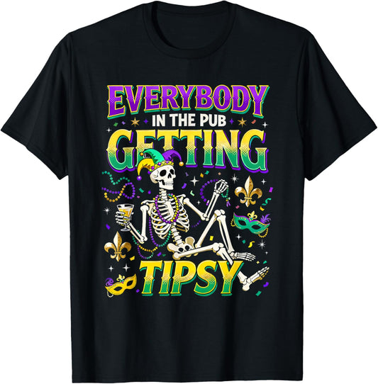 Mardi Gras Party Drinking Squad Skeleton Humor T-Shirt - T-Shirt | Black