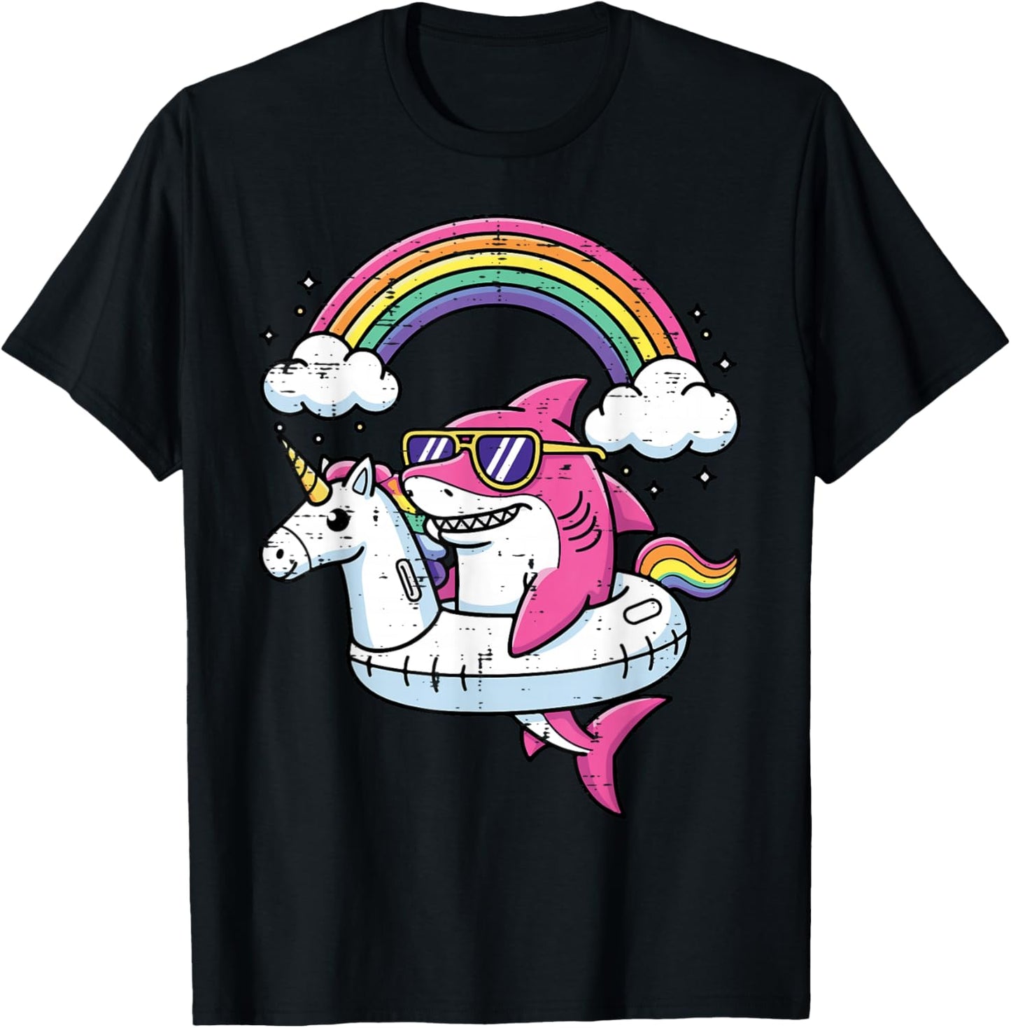 Summer Shark Unicorn Floatie Cute Vacation Girls Kids Women T-Shirt - T-Shirt | Black