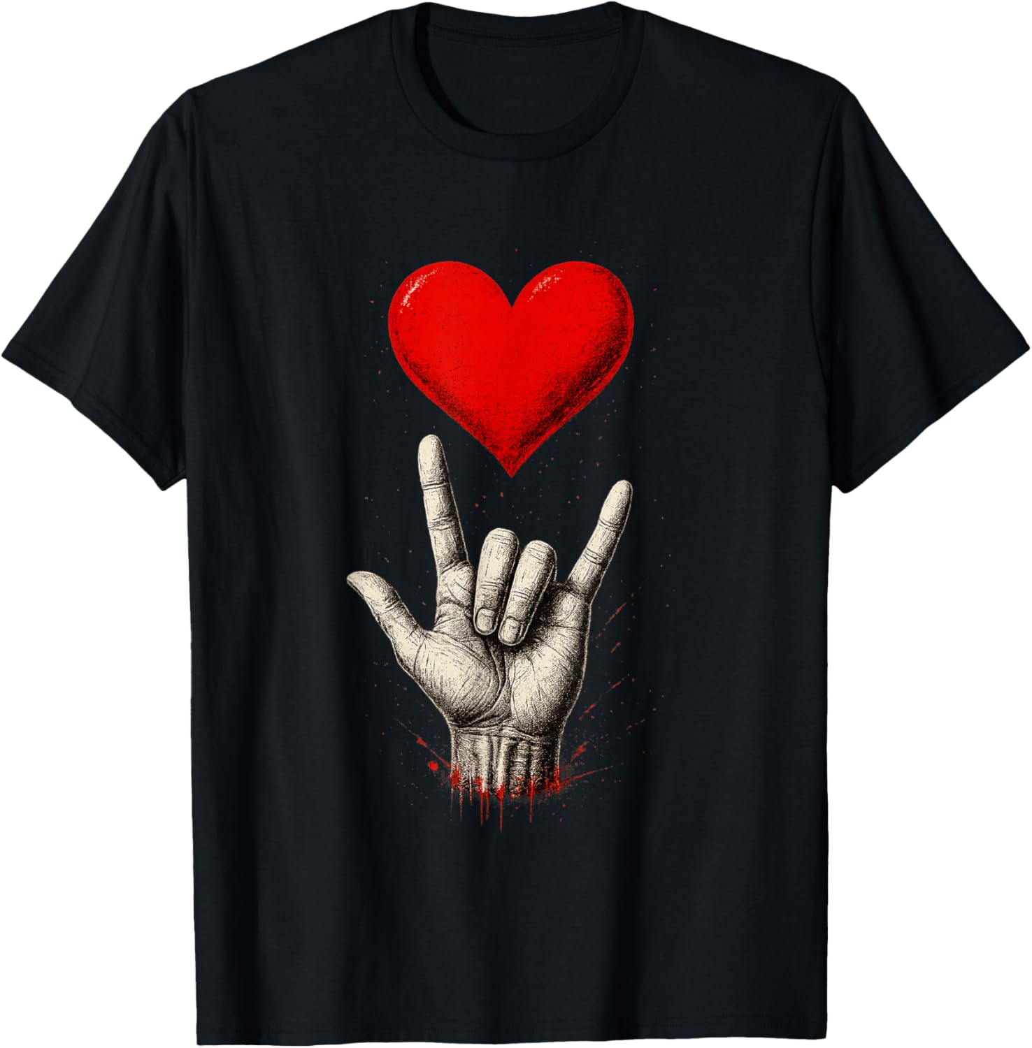 Valentines Day I Love You Hand Sign ASL Heart Women Kids Men T-Shirt - T-Shirt | Black