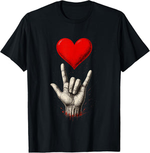 Valentines Day I Love You Hand Sign ASL Heart Women Kids Men T-Shirt - T-Shirt | Black