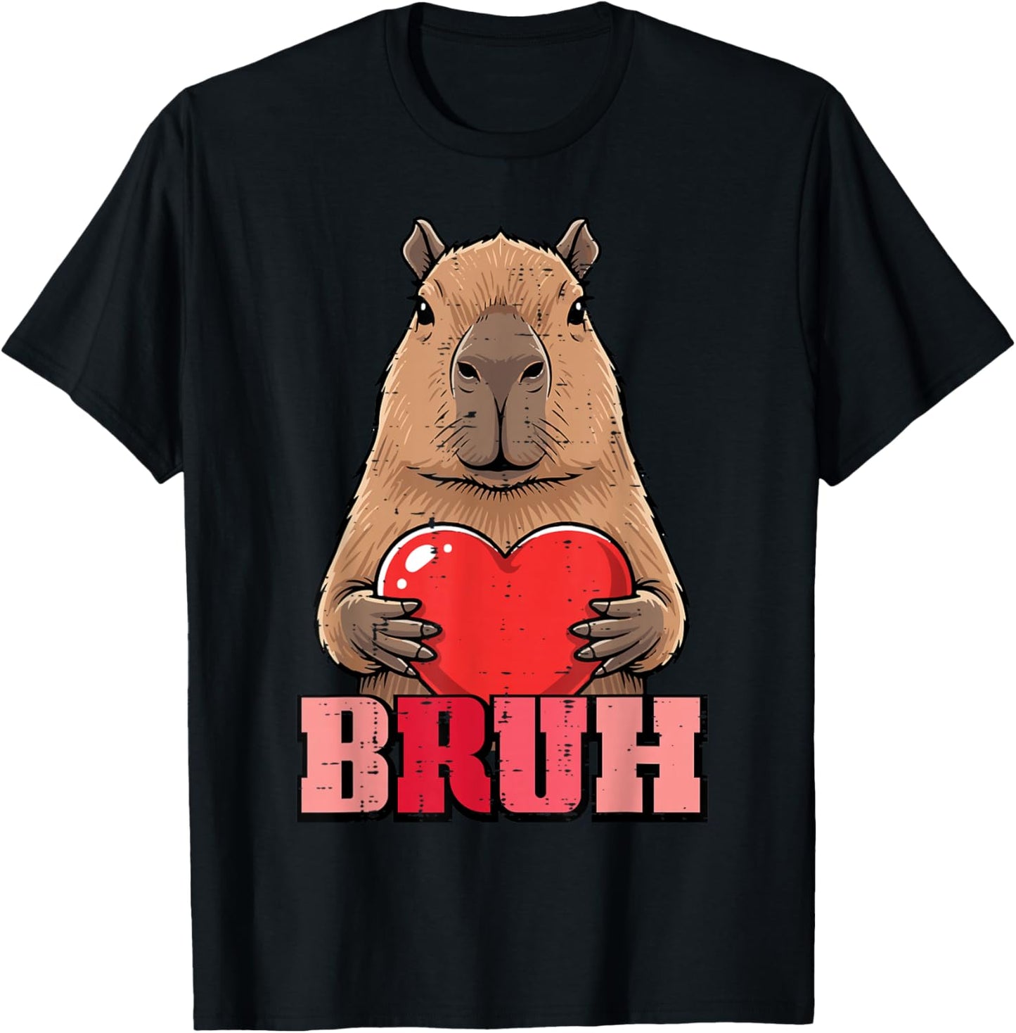 Valentines Day Capybara Heart Bruh Capy Meme Men Women Kids T-Shirt - T-Shirt | Black