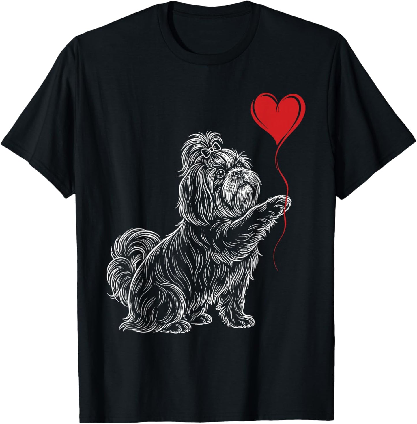 Shih Tzu Lover Dog Art Holding Heart Valentines T-Shirt - T-Shirt | Black