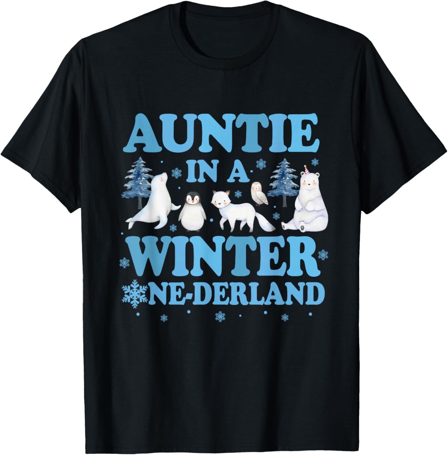 Auntie in a Winter Onederland Birthday Boy Arctic Animals T-Shirt - T-Shirt | Black