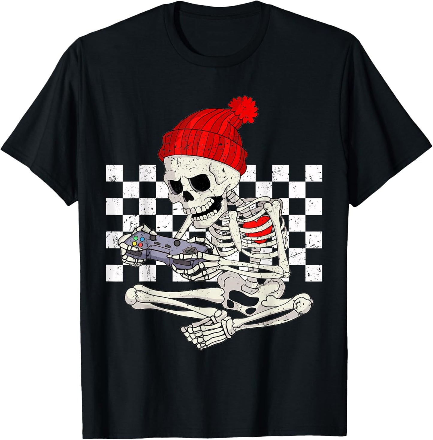 Funny Boys Valentines Skeleton Gamer Video Games Gaming T-Shirt - T-Shirt | Black